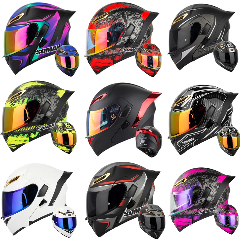 Dual Visor Motorcycle Racing Helmet - SOMAN Full Face Helmet Dual Lens