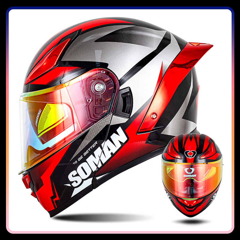 Modular Flip Up Motorcycle Helmet Dot Approved - Men's Motorcycle Helmet Dual Lens Flip