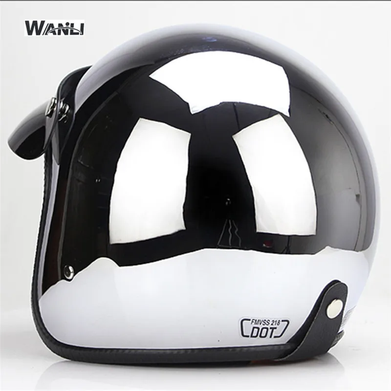 Mirror Silver Chrome Motorcycl - Vintage Open Face Retro Helmet ulasan dan harga